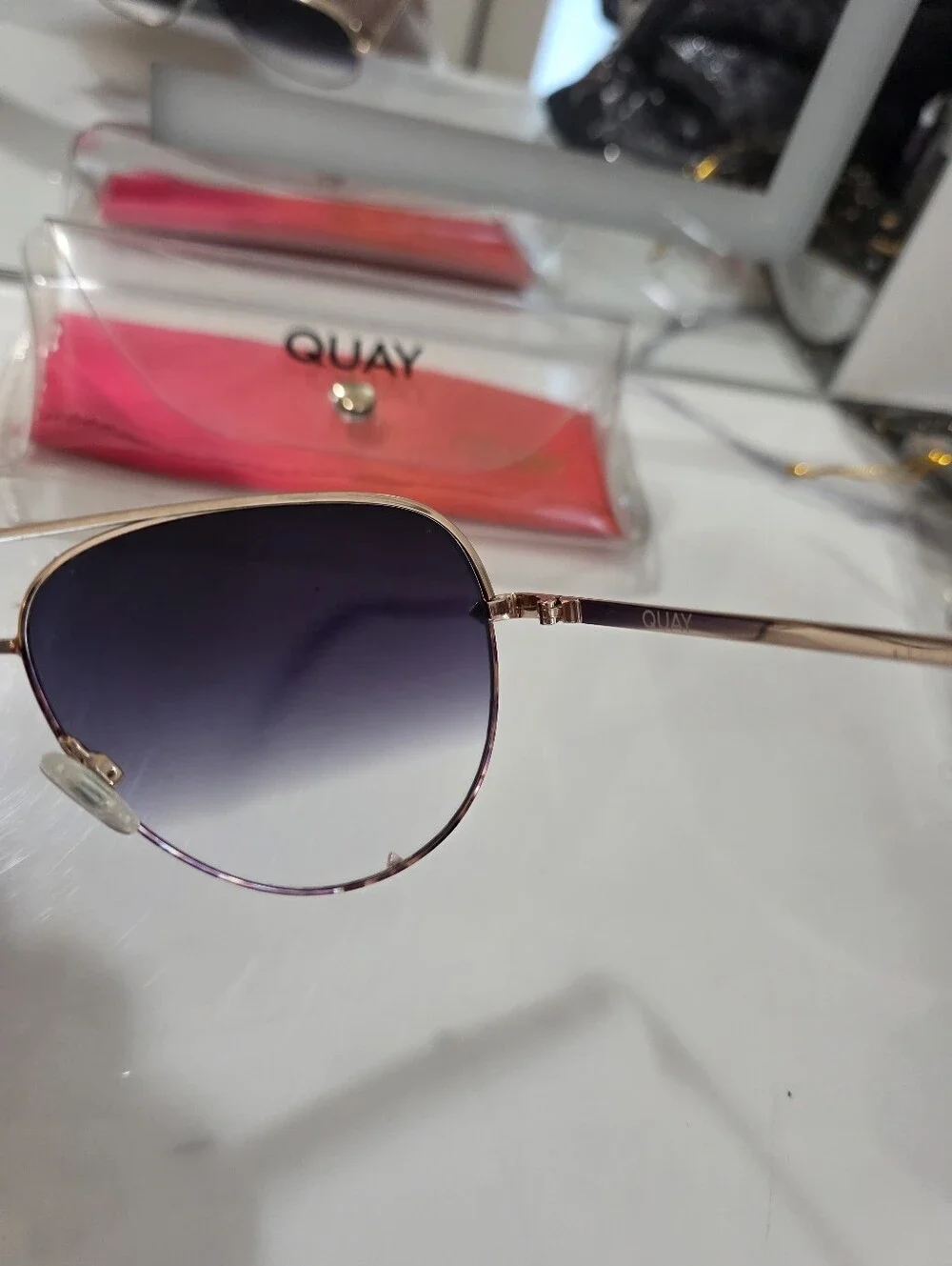 Quay Australia Gold Aviator Sunglasses with Purple Gradient Lenses